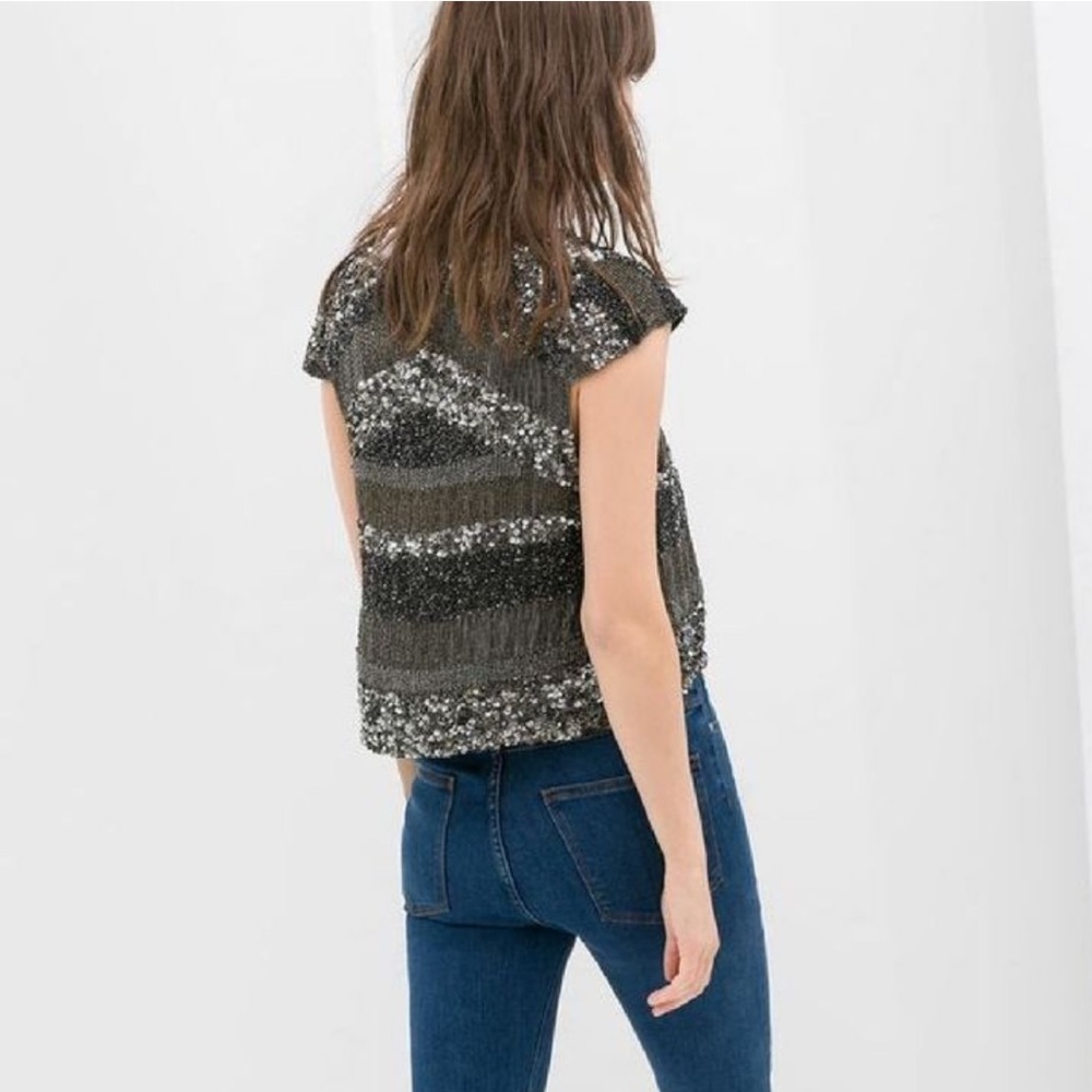 Zara Metallic Sequin Short-Sleeve vest